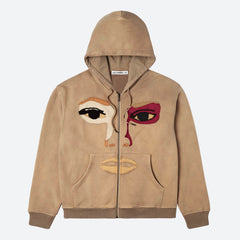 Patchwork Face III, Zip Up Oversize Hoodie