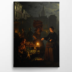 A Moonlit Vegetable Market, 1855, Petrus Van Schendel, Kanvas Tablo