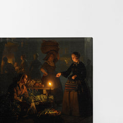A Moonlit Vegetable Market, 1855, Petrus Van Schendel, Kanvas Tablo