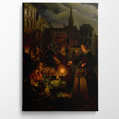 A Moonlit Vegetable Market On De Grote Markt, The Hague, 1855, Petrus Van Schendel, Kanvas Tablo