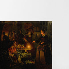 A Moonlit Vegetable Market On De Grote Markt, The Hague, 1855, Petrus Van Schendel, Kanvas Tablo