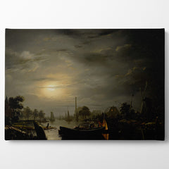A River Landscape In Silver Moonlight, 1846, Petrus Van Schendel, Kanvas Tablo