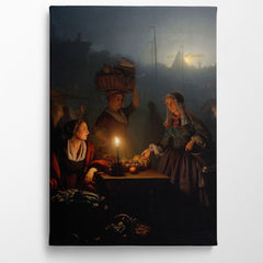 Buying Fruit And Vegetables At The Night Market, 1863, Petrus Van Schendel, Kanvas Tablo
