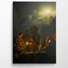Dutch night market in the Kaasmarkt, Rotterdam, 1870, Petrus Van Schendel, Kanvas Tablo