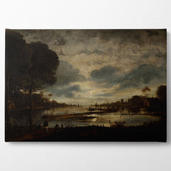 Moonlit Landscape, 1843,Petrus van Schendel , Kanvas Tablo