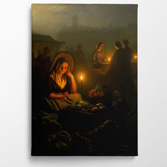 Night-Market In Amsterdam, With The Dam Palace And The Nieuwe Kerk In The Background , 1864, Petrus Van Schendel, Kanvas Tablo