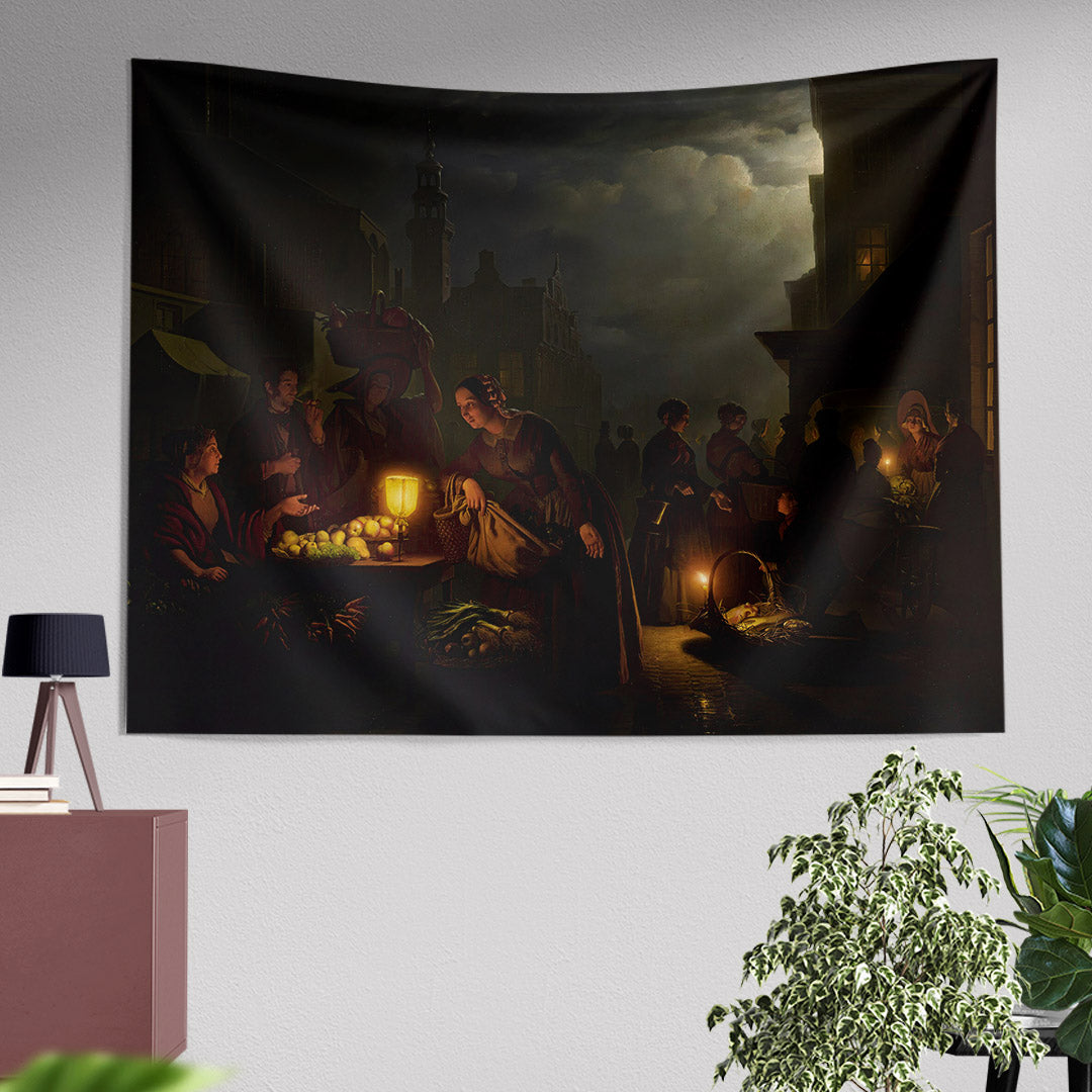 The Candlelit Market, 1856, Petrus Van Schendel, Duvar Örtüsü HØGHHEIM